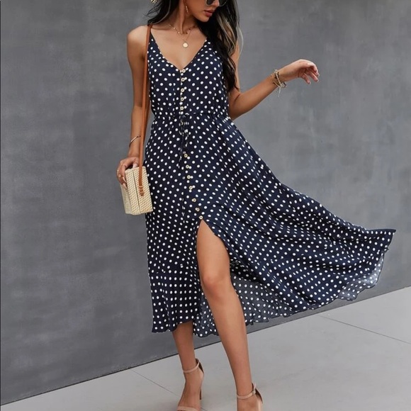 Boho gypsy dot drawstring waist cami dress - Picture 4 of 6